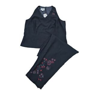 Vtg Beaded Black Pantsuit Plus Size 18W Yves Cosette Depeche Mode Sleeveless NWT